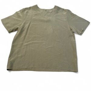 Christie & Jill 100% Silk Olive Green Short Sleeve Blouse Size L